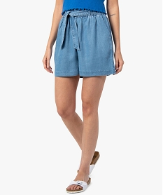 short femme ample en lyocell taille haute bleu shortsC130601_1