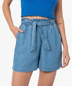 short femme ample en lyocell taille haute bleu shortsC130601_2