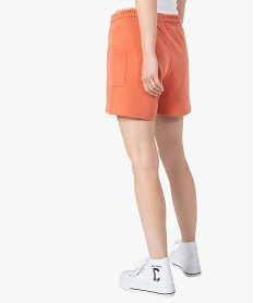 short femme en maille avec ceinture elastiquee orange shortsC131301_3