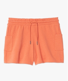 short femme en maille avec ceinture elastiquee orange shortsC131301_4