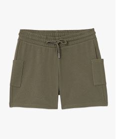 short femme en maille avec ceinture elastiquee vert shortsC131401_4