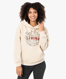 sweat femme a capuche avec motifs positif beigeC133301_1