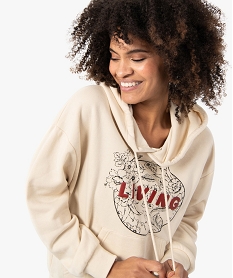 sweat femme a capuche avec motifs positif beige sweatsC133301_2