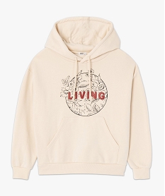 sweat femme a capuche avec motifs positif beige sweatsC133301_4