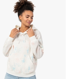 sweat femme a capuche a motifs tachetes beigeC133401_2