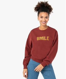 GEMO Sweat femme coupe courte avec message brodé Rouge