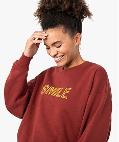 sweat femme coupe courte avec message brode rougeC133801_2