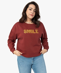 sweat femme grande taille court avec message brode rougeC133901_1