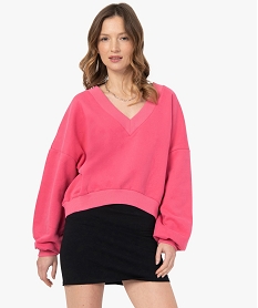 sweat femme coupe courte avec col v roseC134401_1