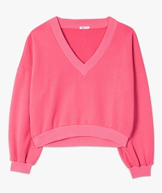 sweat femme coupe courte avec col v rose sweatsC134401_4