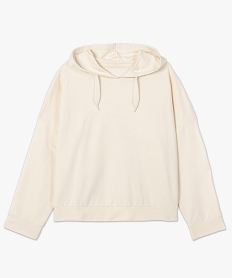 sweat femme a capuche coupe large et courte beige sweatsC134501_4