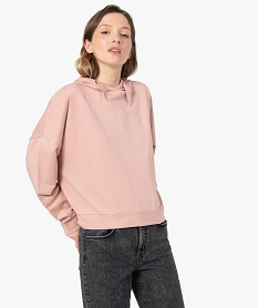 sweat femme a capuche coupe large et courte rose sweatsC134601_1