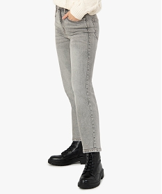GEMO Jean femme coupe Straight taille haute Gris
