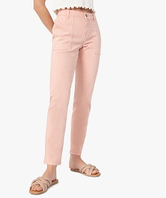 pantalon femme en denim avec poches plaquees rose pantalonsC139401_1
