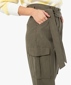 pantalon femme en toile coupe large avec ceinture vert pantalonsC139801_2