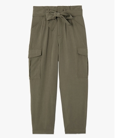 pantalon femme en toile coupe large avec ceinture vert pantalonsC139801_4