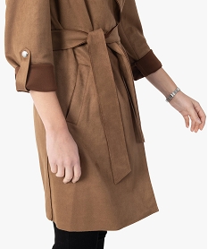 veste trench femme en suedine avec ceinture orangeC145401_2