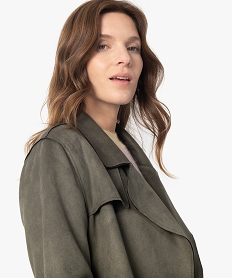 veste trench femme en suedine avec ceinture vert vestesC145501_2