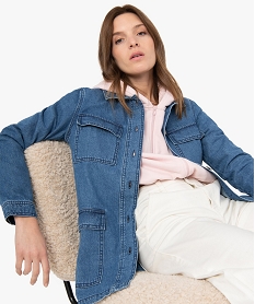 GEMO Veste en jean femme coupe saharienne Bleu
