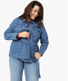 GEMO Veste femme grande taille en jean coupe saharienne Bleu
