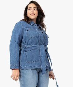 veste femme grande taille en jean coupe saharienne bleuC146601_2
