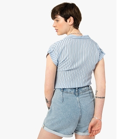chemise femme a manches courtes avec patte sur lepaule bleu chemisiersC149801_3