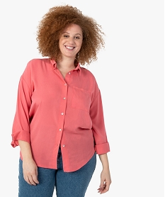chemise femme grande taille unie a manches longues roseC152801_2
