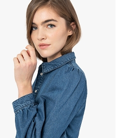 chemise femme en jean avec epaules froncees bleu chemisiersC152901_2