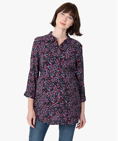 blouse de grossesse a motifs fleuris manches 34 bleuC154701_1