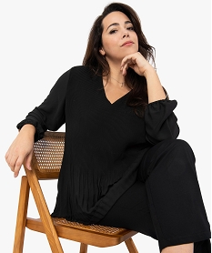 blouse femme en voile plisse a motifs noir chemisiers et blousesC155201_1