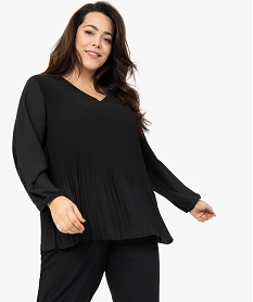 blouse femme grande taille en voile plisse a motifs noirC155201_2