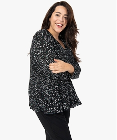 GEMO Blouse femme grande taille en voile plissé à motifs Blanc