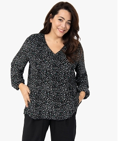 blouse femme grande taille en voile plisse a motifs blancC155301_2