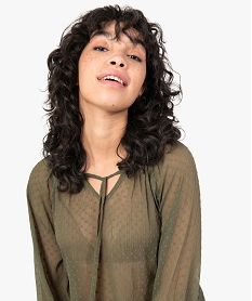 blouse femme imprimee en voile a col rond vert blousesC155601_2