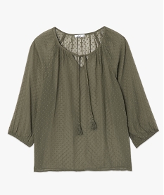 blouse femme imprimee en voile a col rond vert blousesC155601_4