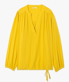 blouse femme grande taille unie ajustable dans le bas jaune blousesC155901_4