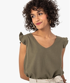 blouse femme sans manches contenant du lin vert blousesC156801_2