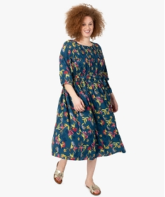 GEMO Robe femme grande taille imprimée avec buste froncé Imprimé