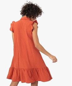 robe femme en gaze de coton a col chemise orangeC160101_3