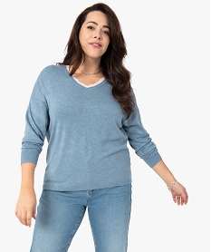 pull femme grande taille en maille fine et col en dentelle bleu pulls et giletsC168301_1