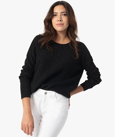 pull femme en maille fantaisie sur le haut noir pullsC168701_1