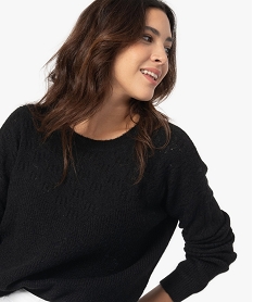 pull femme en maille fantaisie sur le haut noir pullsC168701_2