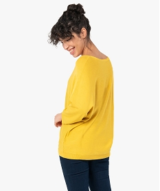 pull femme avec col v zippe et manches chauve-souris jaune pullsC169101_3