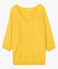 pull femme avec col v zippe et manches chauve-souris jaune pullsC169101_4