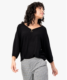 pull femme avec col v zippe et manches chauve-souris noir pullsC169201_1