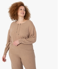 pull femme grande taille avec col rond ajustable par cordon beigeC170201_1