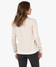 pull femme a paillettes avec col v beige pullsC170401_3