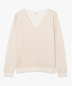 pull femme a paillettes avec col v beige pullsC170401_4