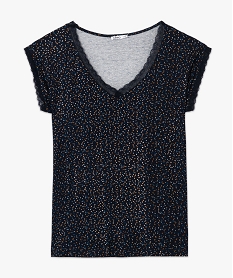 tee-shirt femme imprime avec finitions dentelle bleuC172601_4