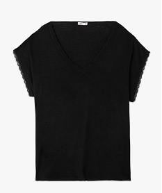 tee-shirt femme grande taille a manches courtes et col v et dentelle noirC173501_4